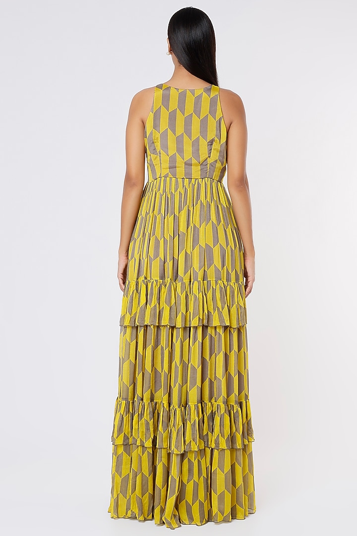 Mustard & Grey Printed Maxi Vacation Dress by Koai at Pernia's Pop Up Shop