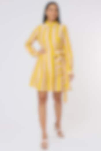 Peach & Mustard Printed Dress With Belt by Koai