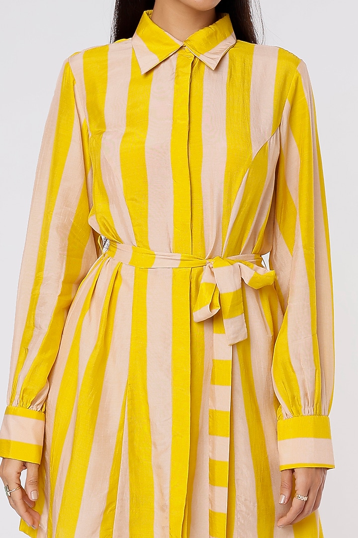 Peach & Mustard Printed Summer Dress With Belt by Koai at Pernia's Pop Up Shop