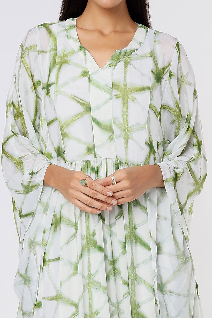 Green & White Printed Kaftan by Koai at Pernia's Pop Up Shop