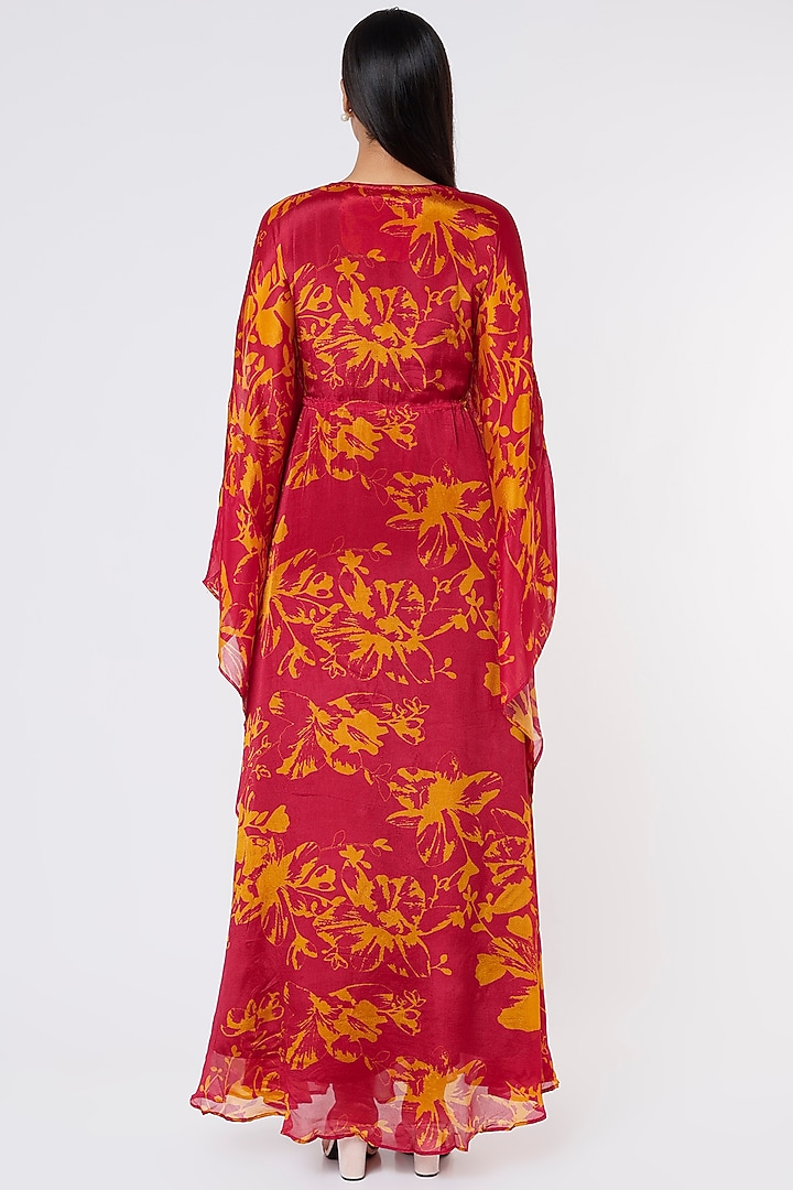 Dark Pink & Mustard Printed Kaftan by Koai at Pernia's Pop Up Shop