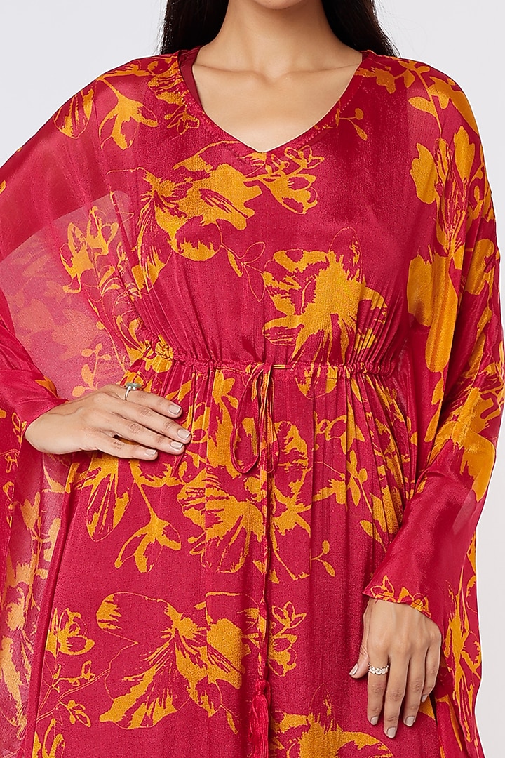 Dark Pink & Mustard Printed Kaftan by Koai at Pernia's Pop Up Shop