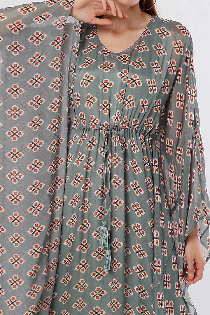 Blue & Grey Chiffon Kaftan by Koai at Pernia's Pop Up Shop