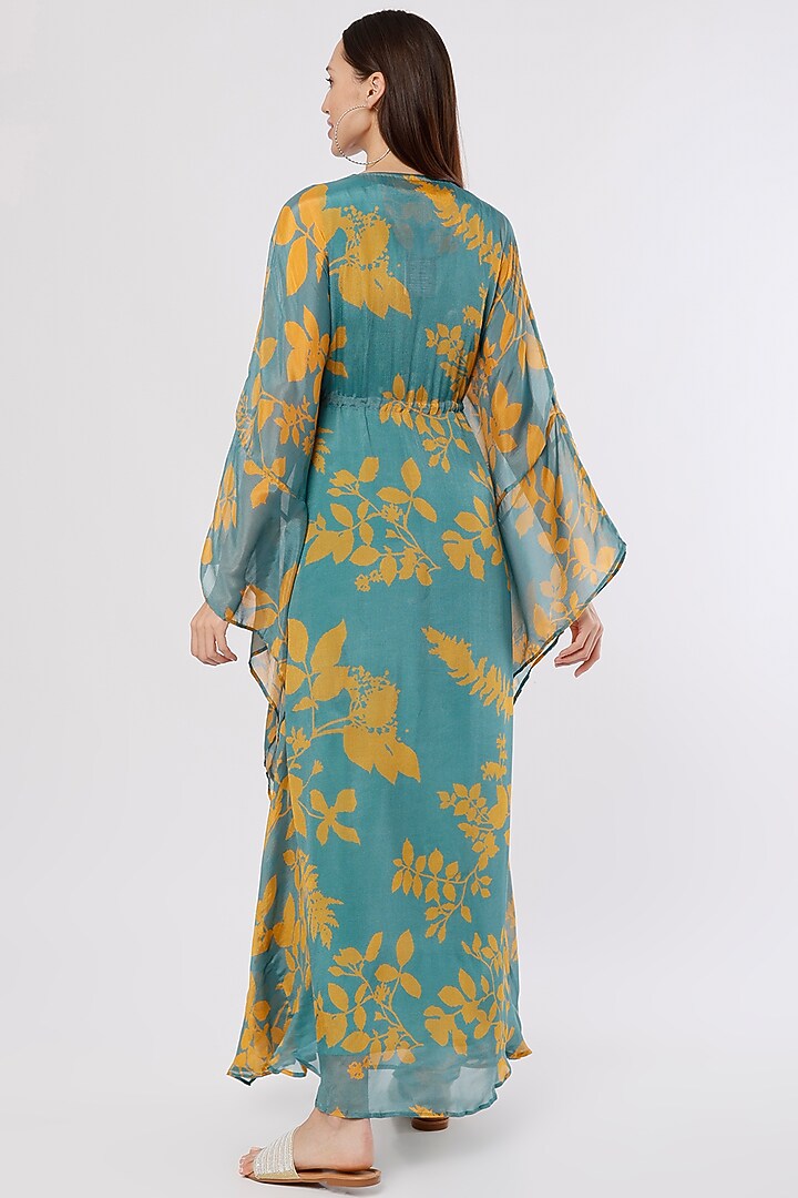 Blue & Mustard Printed Kaftan by Koai at Pernia's Pop Up Shop