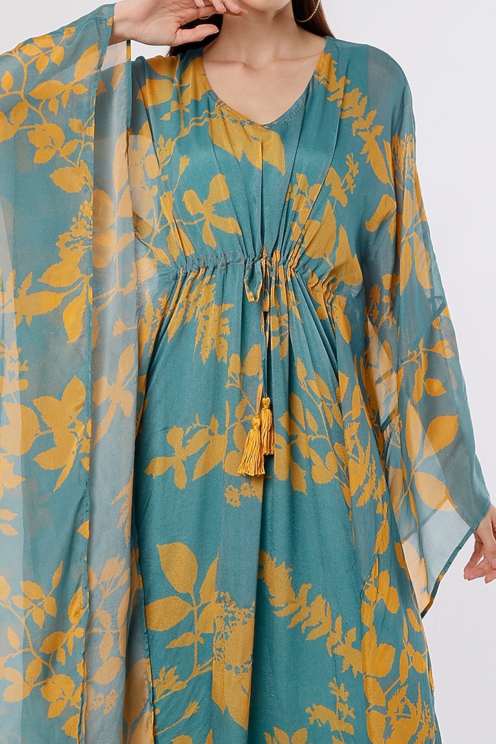 Blue & Mustard Printed Kaftan by Koai at Pernia's Pop Up Shop