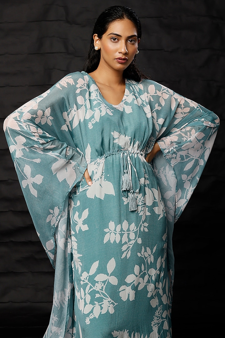 Sky Blue & White Printed Kaftan by Koai at Pernia's Pop Up Shop