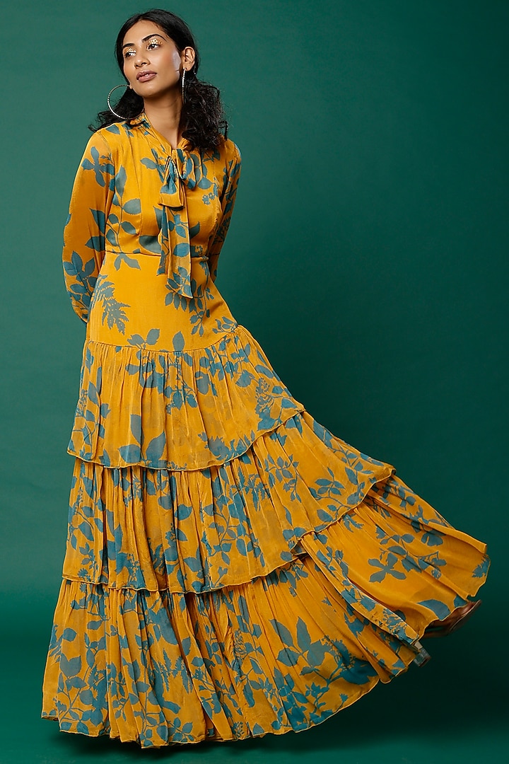 Mustard & Blue Printed Dress by Koai