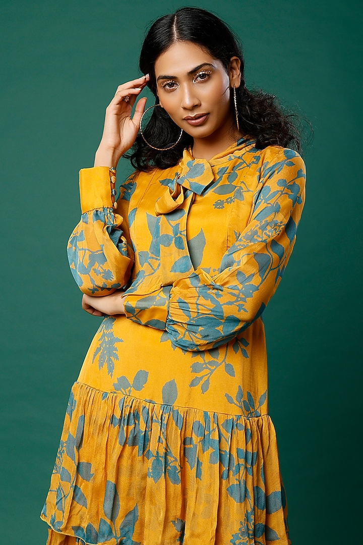 Mustard & Blue Printed Vacation Dress by Koai at Pernia's Pop Up Shop
