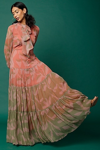 Peach Floral Printed Dress by Koai