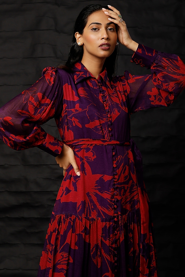 Purple & Red Floral Printed Vacation Dress by Koai at Pernia's Pop Up Shop