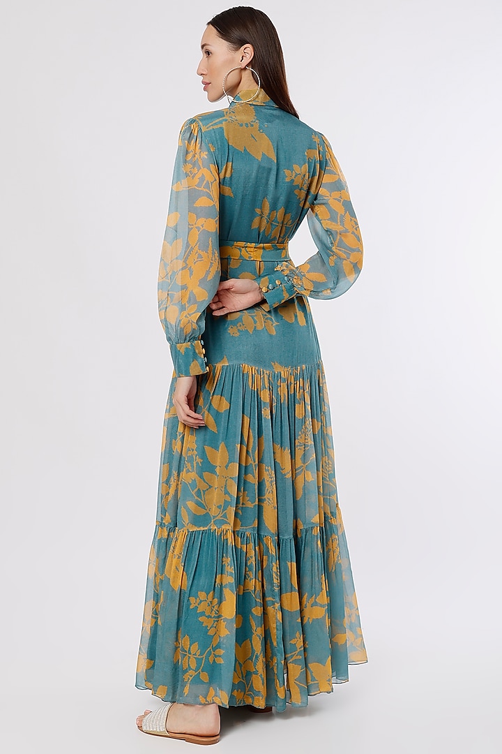 Blue & Mustard Printed Vacation Shirt Dress by Koai at Pernia's Pop Up Shop