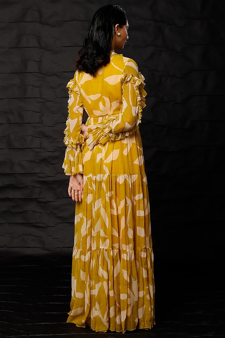 Mustard & Peach Floral Printed Maxi Vacation Dress by Koai at Pernia's Pop Up Shop