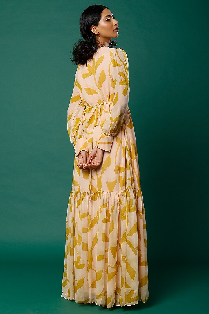 Peach & Mustard Floral Printed Maxi Vacation Dress by Koai at Pernia's Pop Up Shop