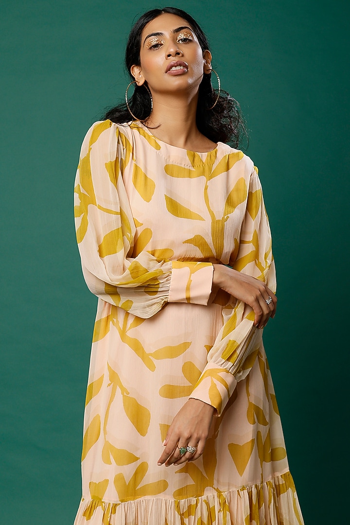 Peach & Mustard Floral Printed Maxi Vacation Dress by Koai at Pernia's Pop Up Shop