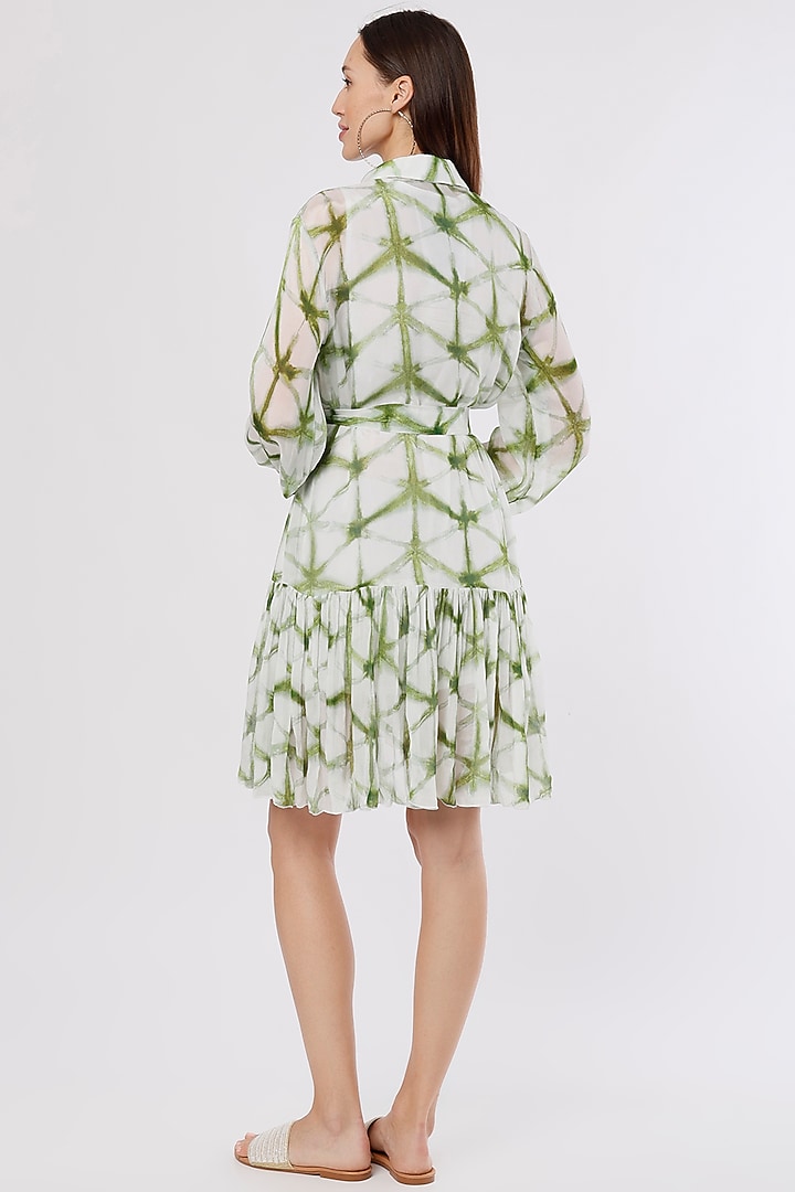 White & Green Printed Mini Summer Shirt Dress by Koai at Pernia's Pop Up Shop