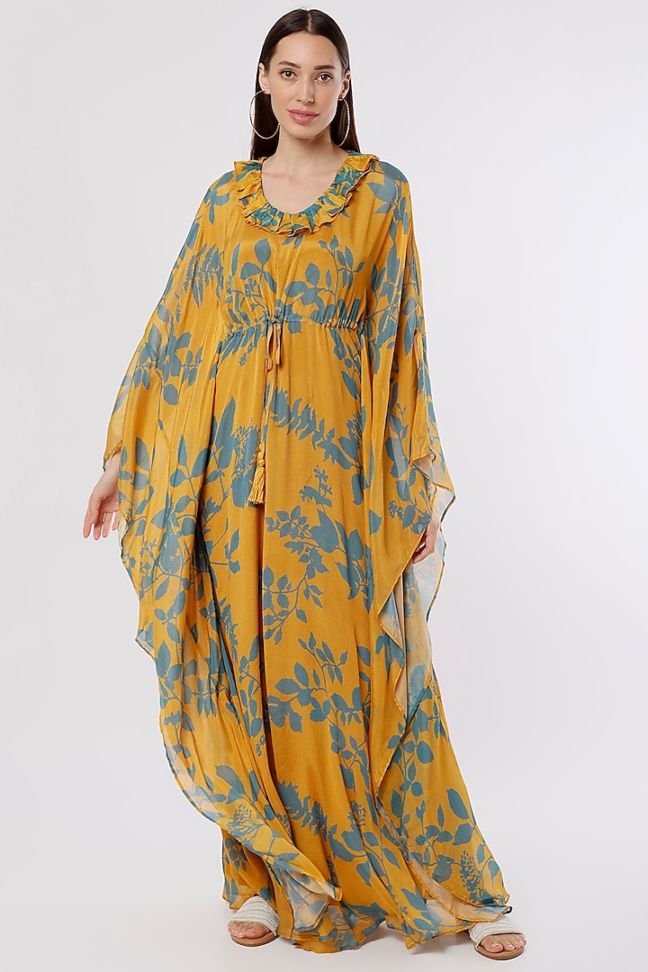 Mustard & Blue Printed Kaftan by Koai at Pernia's Pop Up Shop