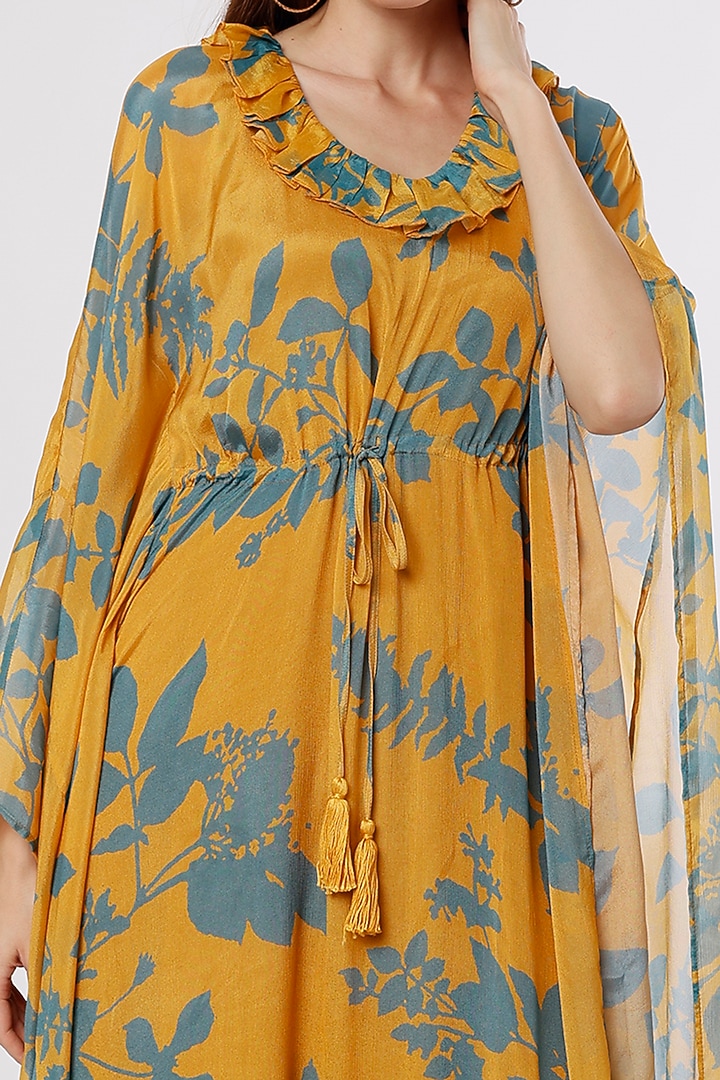 Mustard & Blue Printed Kaftan by Koai at Pernia's Pop Up Shop