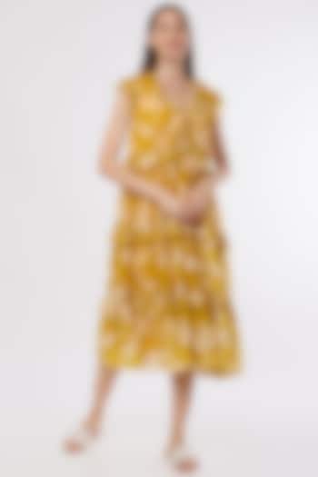 Mustard & Peach Printed Midi Dress by Koai