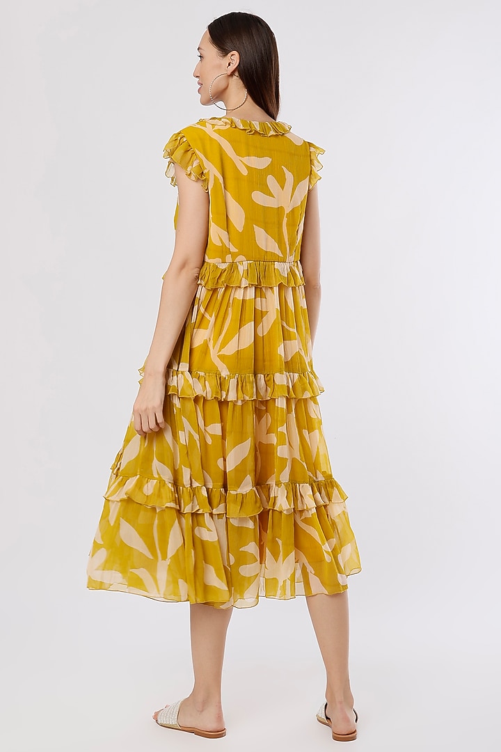 Mustard & Peach Printed Midi Summer Dress by Koai at Pernia's Pop Up Shop