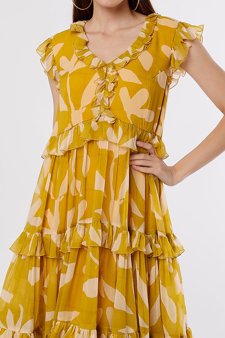 Mustard & Peach Printed Midi Summer Dress by Koai at Pernia's Pop Up Shop