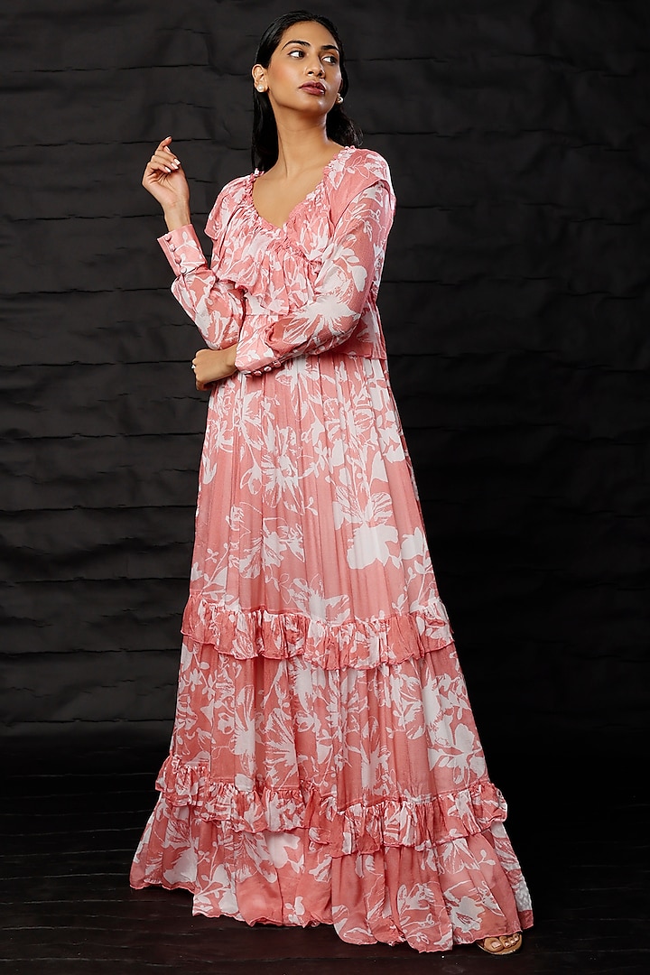 Blush Pink & White Printed Maxi Dress by Koai at Pernia's Pop Up Shop