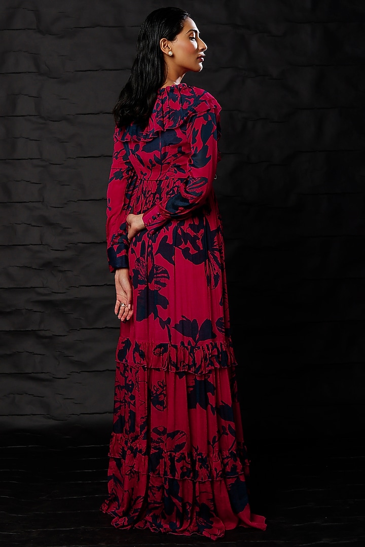 Red & Blue Floral Printed Maxi Vacation Dress by Koai at Pernia's Pop Up Shop