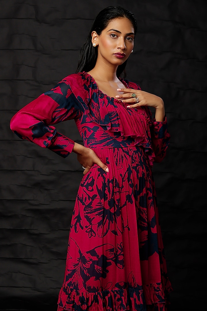 Red & Blue Floral Printed Maxi Vacation Dress by Koai at Pernia's Pop Up Shop