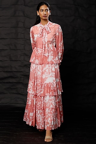 Blush Pink & White Floral Printed Dress by Koai