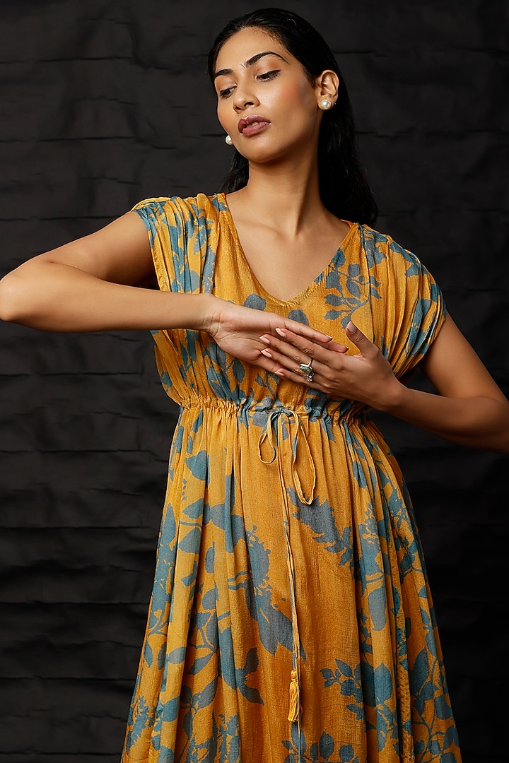 Mustard & Blue Printed Kaftan by Koai at Pernia's Pop Up Shop