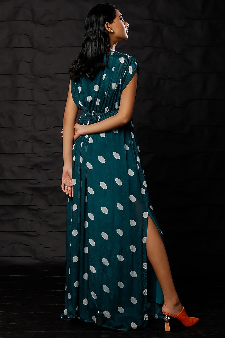 Teal & Cream Printed Kaftan by Koai at Pernia's Pop Up Shop