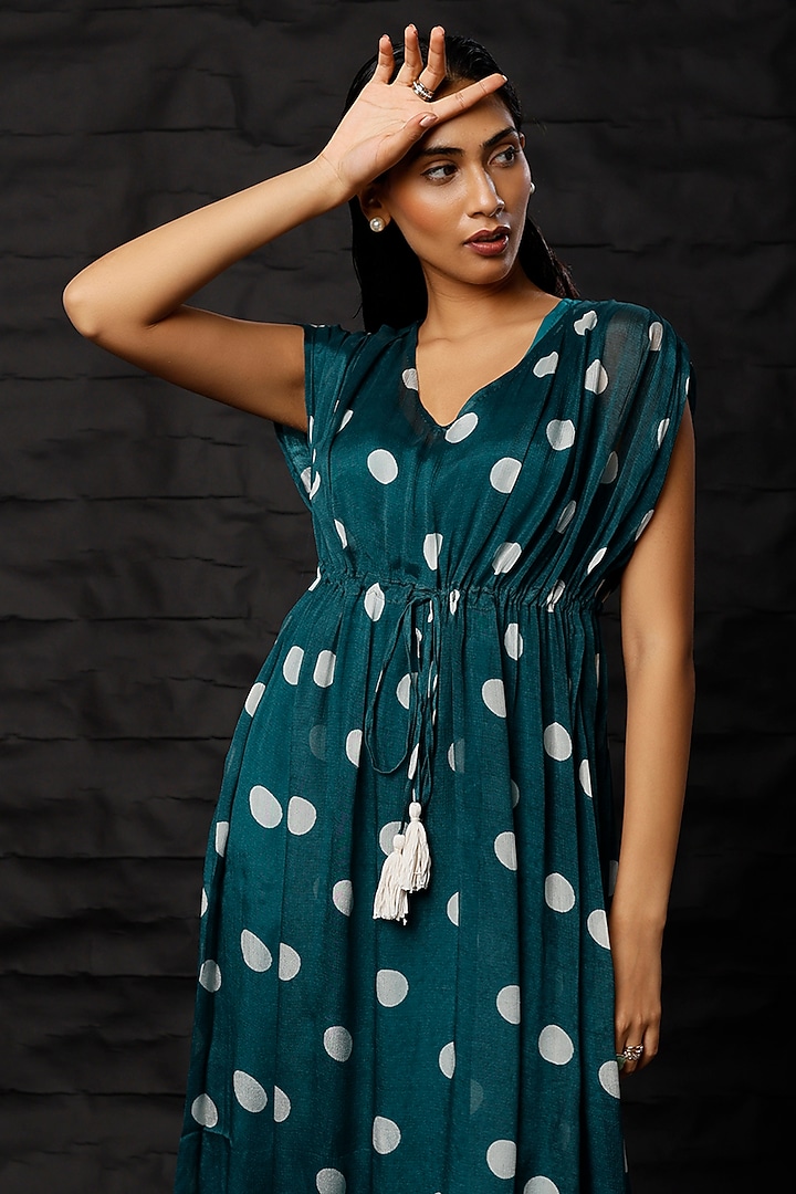 Teal & Cream Printed Kaftan by Koai at Pernia's Pop Up Shop