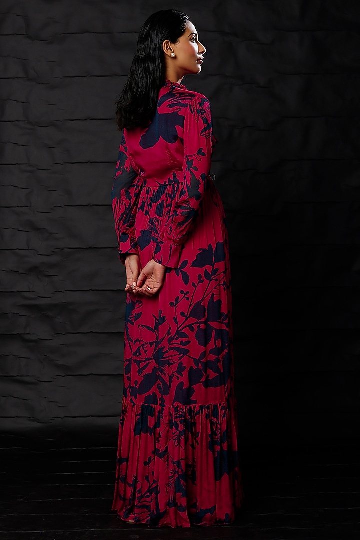 Red & Blue Chiffon Printed Maxi Vacation Dress by Koai at Pernia's Pop Up Shop