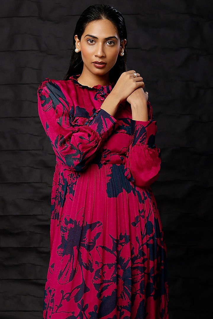 Red & Blue Chiffon Printed Maxi Vacation Dress by Koai at Pernia's Pop Up Shop