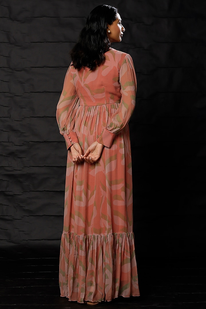 Peach Chiffon Printed Maxi Vacation Dress by Koai at Pernia's Pop Up Shop