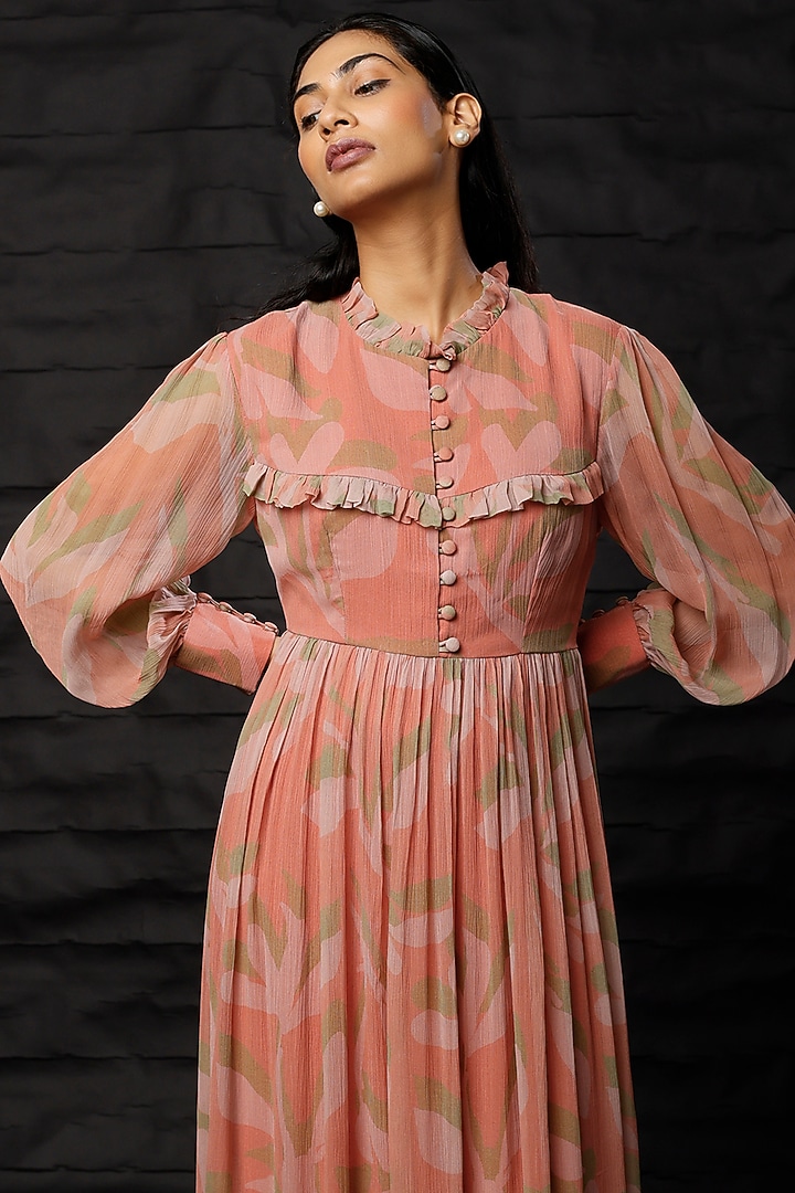 Peach Chiffon Printed Maxi Vacation Dress by Koai at Pernia's Pop Up Shop