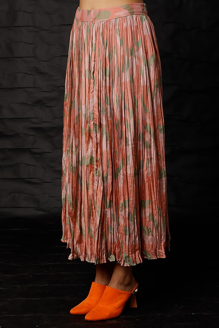 Peach Printed Pleated Skirt by Koai at Pernia's Pop Up Shop