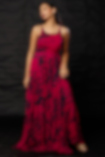 Red & Blue Chiffon Printed Vacation Dress by Koai at Pernia's Pop Up Shop