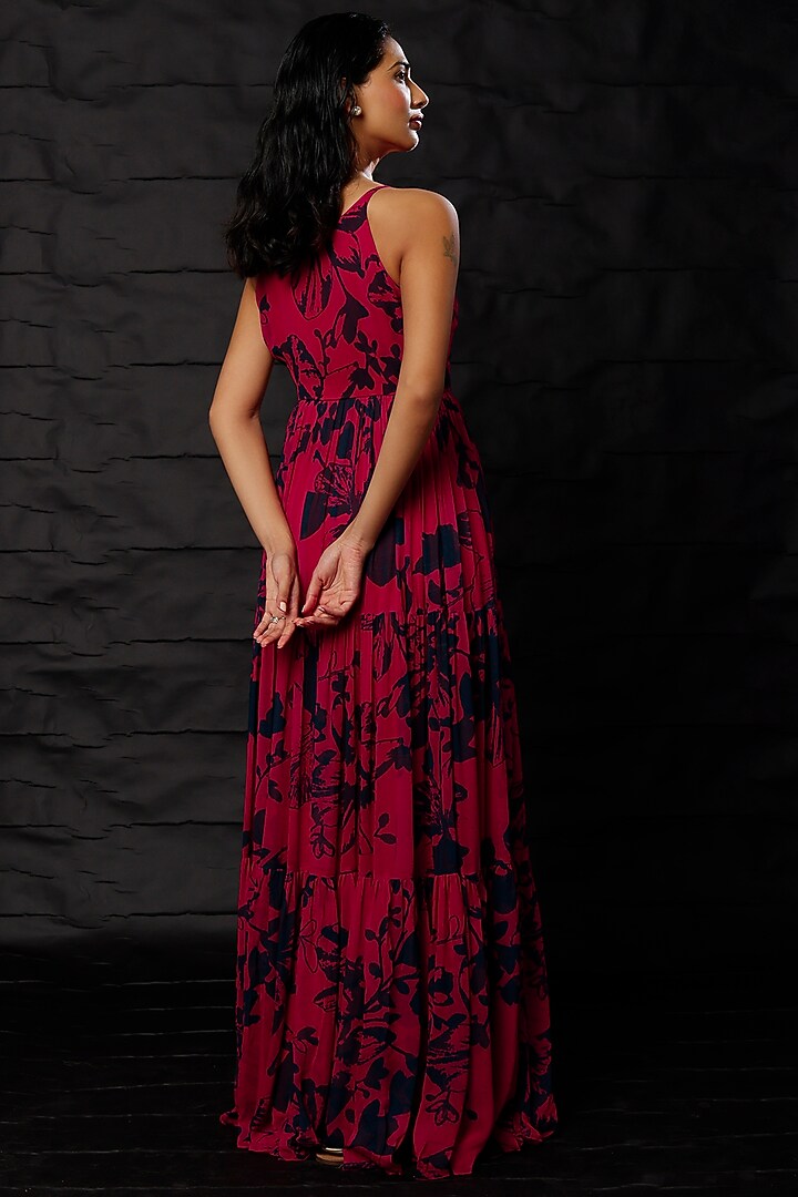 Red & Blue Chiffon Printed Vacation Dress by Koai at Pernia's Pop Up Shop