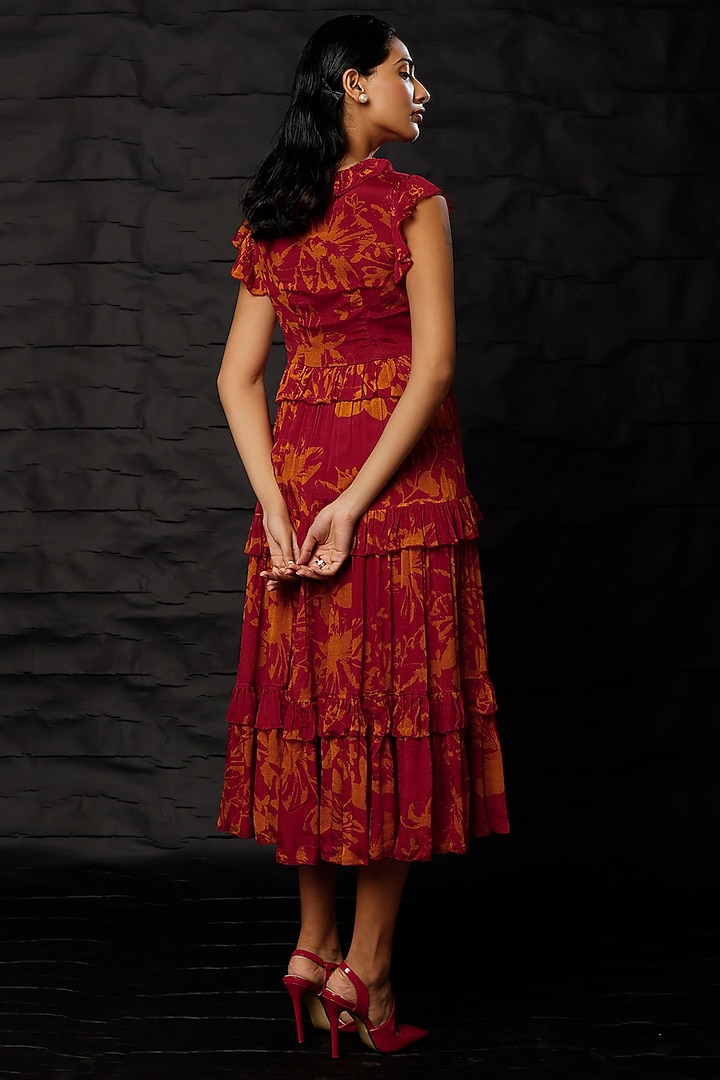 Maroon & Mustard Printed Midi Vacation Dress by Koai at Pernia's Pop Up Shop