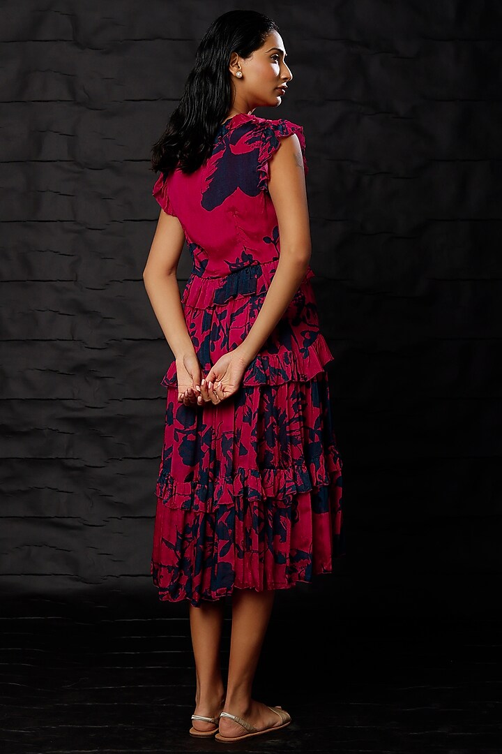 Red & Blue Chiffon Midi Vacation Dress by Koai at Pernia's Pop Up Shop