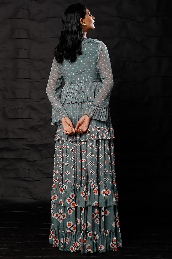 Blue & Grey Chiffon Printed Maxi Vacation Dress by Koai at Pernia's Pop Up Shop
