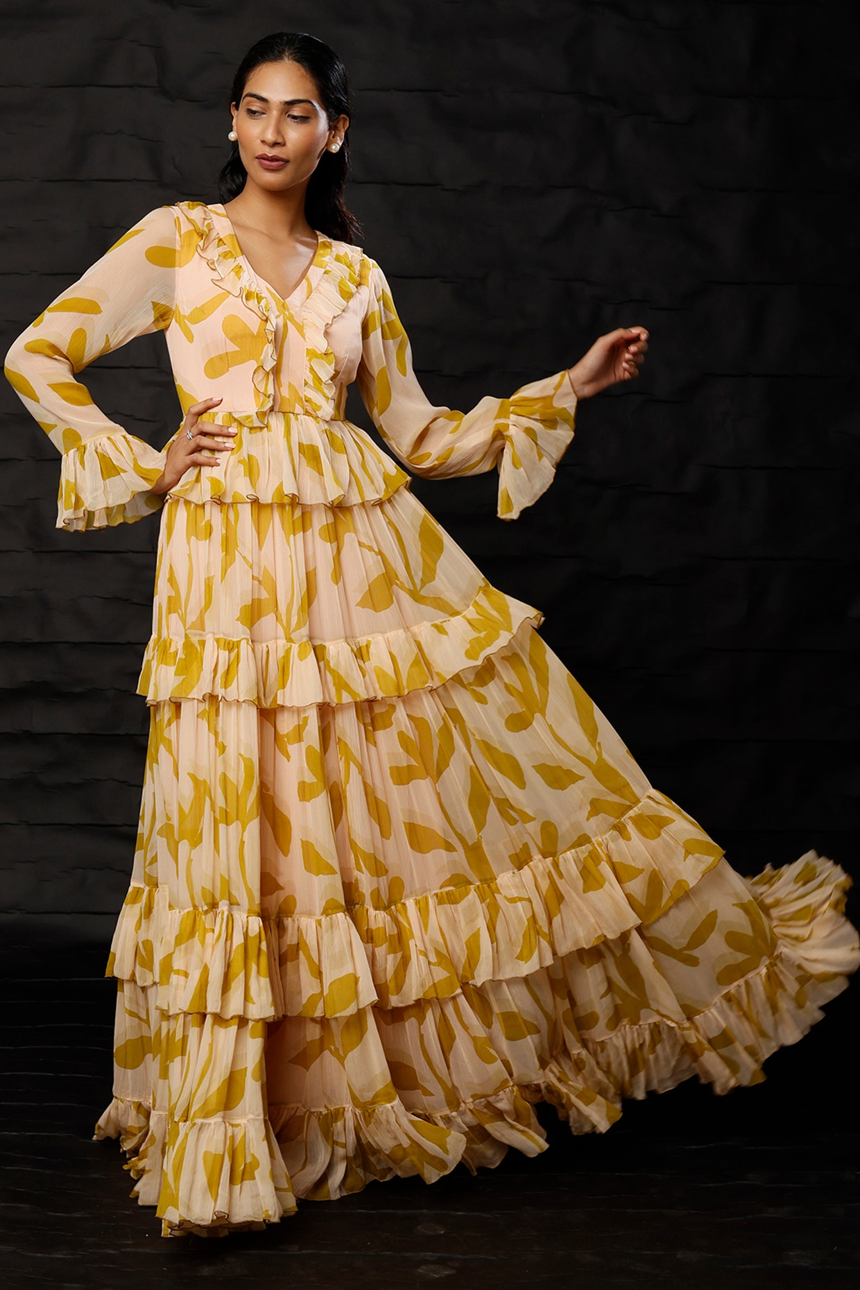 mustard chiffon maxi dress