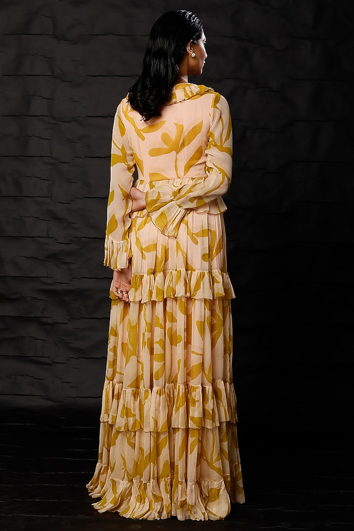 Peach & Mustard Chiffon Printed Maxi Vacation Dress by Koai at Pernia's Pop Up Shop