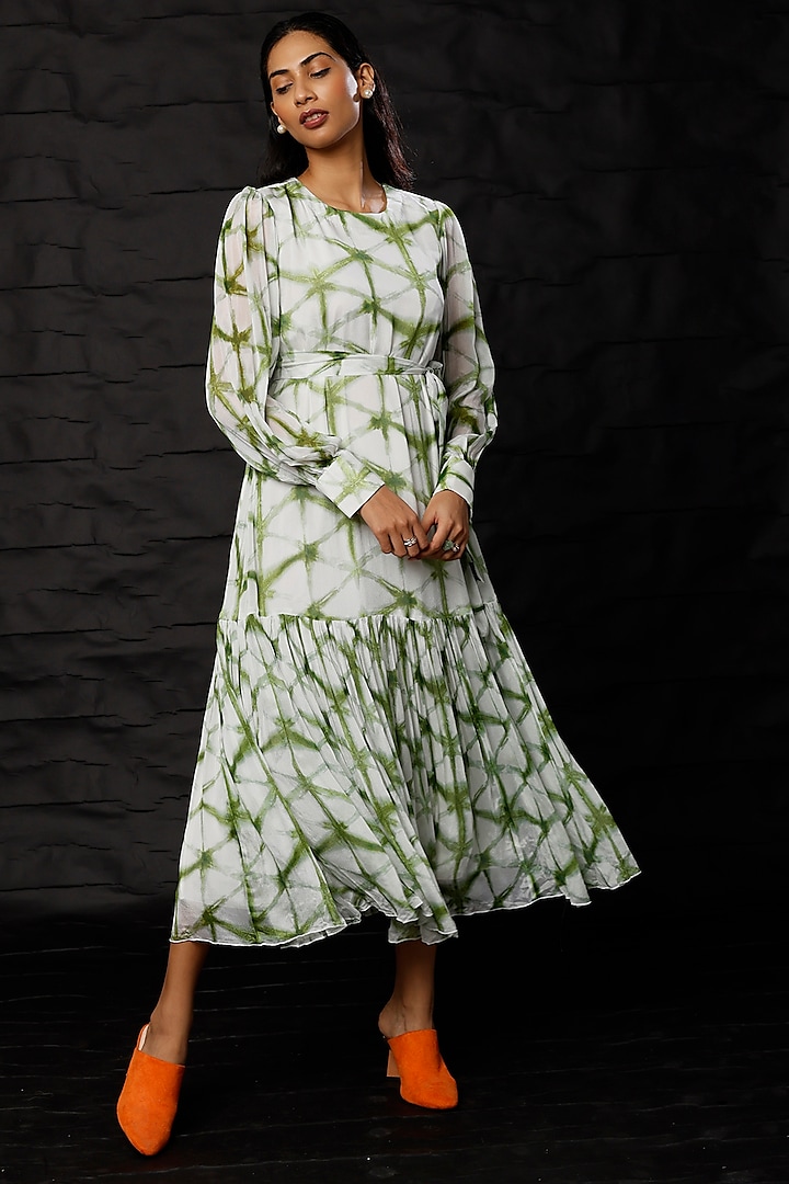 Cream & Green Printed Maxi Dress by Koai