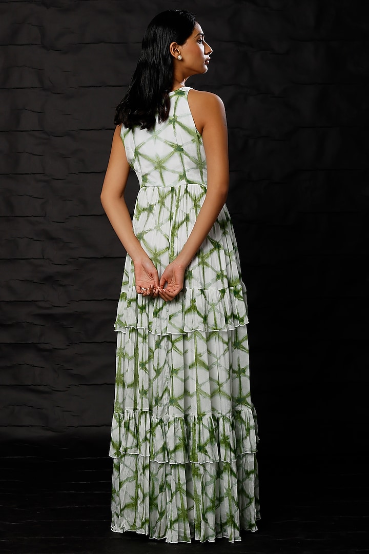 Cream & Green Shibori Printed Vacation Dress by Koai at Pernia's Pop Up Shop
