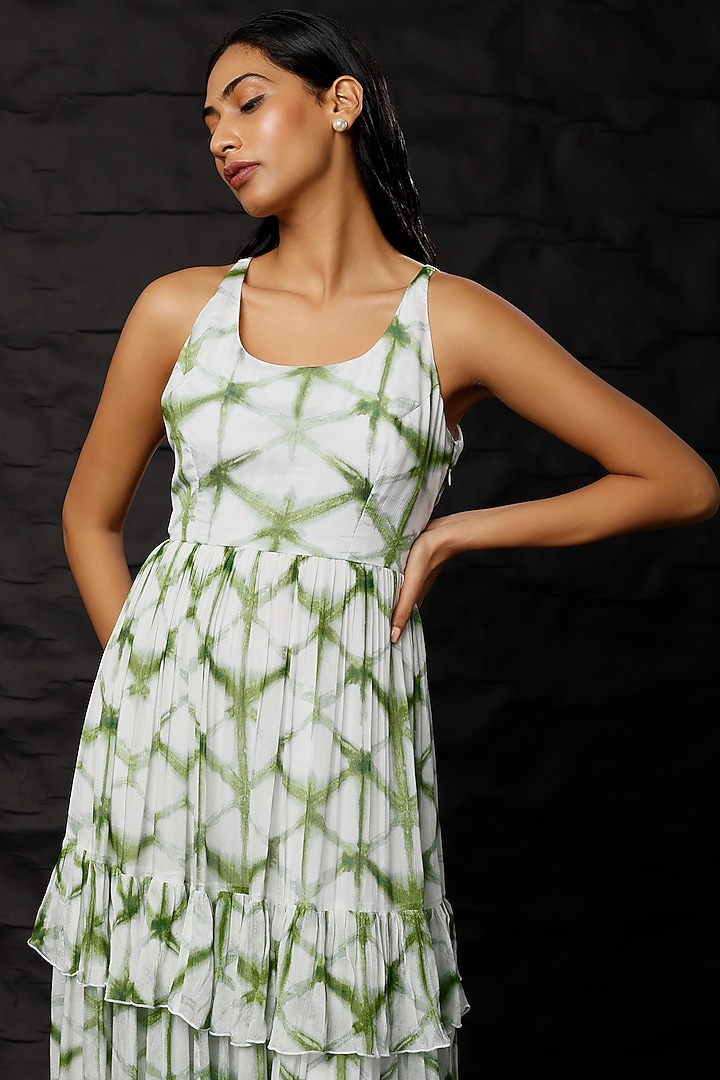 Cream & Green Shibori Printed Vacation Dress by Koai at Pernia's Pop Up Shop