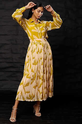 Mustard & Peach Printed Shirt by Koai
