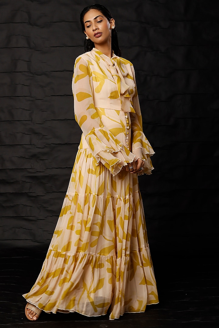 Peach & Mustard Printed Maxi Dress by Koai