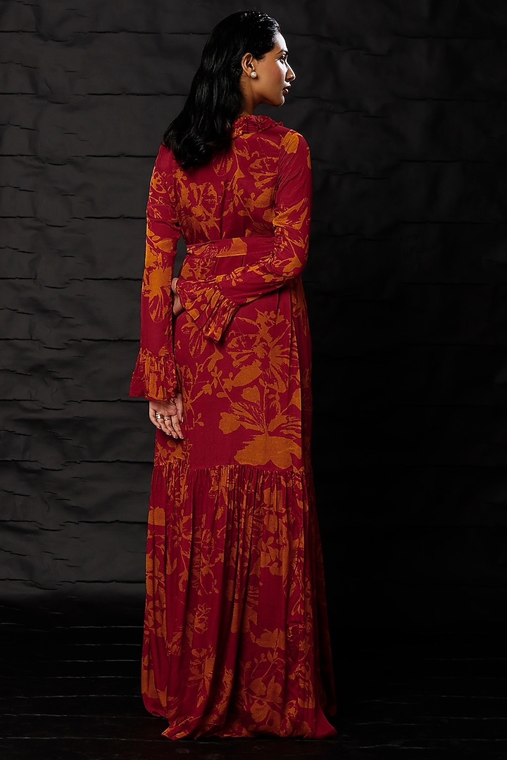 Maroon Floral Printed Vacation Dress by Koai at Pernia's Pop Up Shop