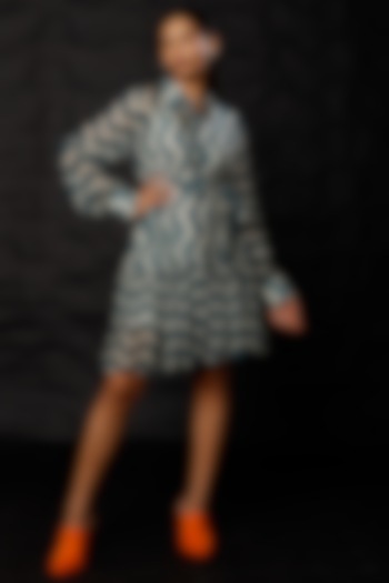 Teal & White Printed Summer Shirt Dress by Koai at Pernia's Pop Up Shop